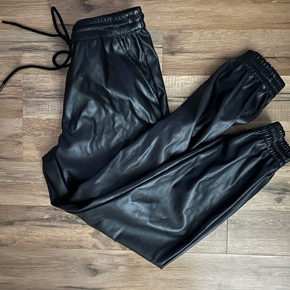 Black Leather Joggers - Picture 3 of 4